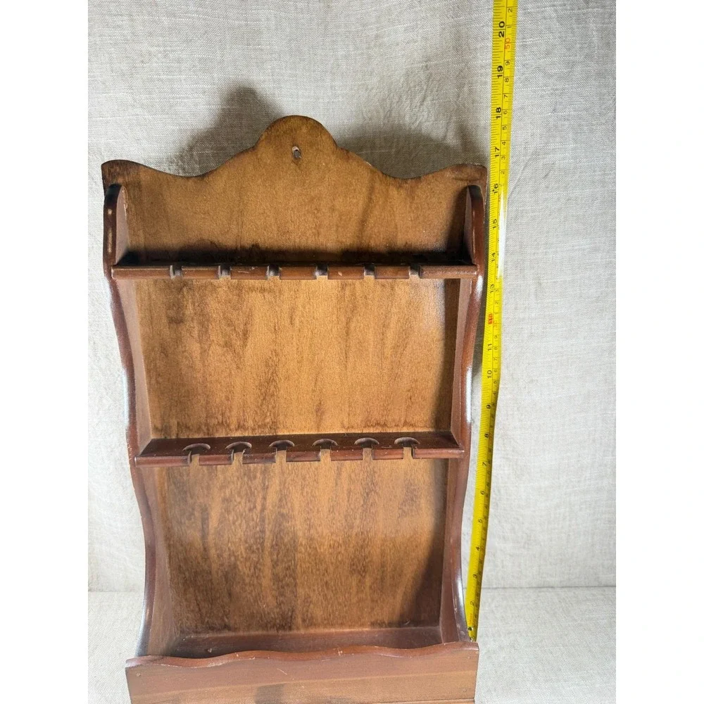Vintage Scalloped Wood Spoon Display Rack, 12 Slot Wall Organizer